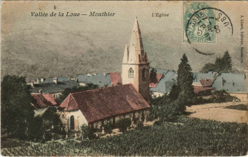Carte postale ancienne Mouthier-Haute-Pierre L'Eglise - Vallee de la Loue à Mouthier-Haute-Pierre