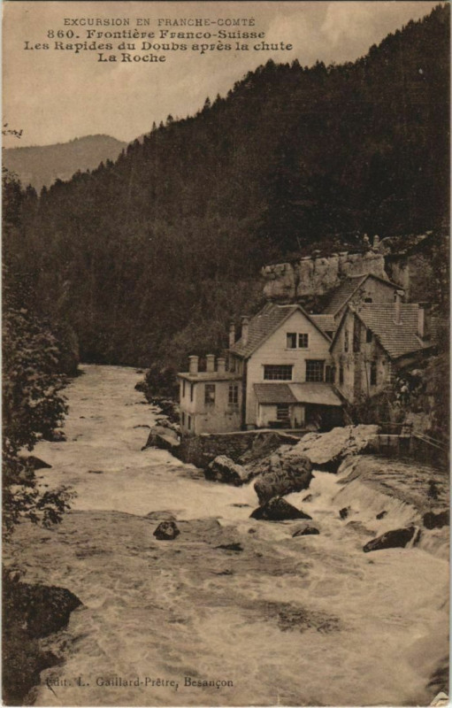 Carte postale ancienne Les Rapides du Doubs apres la Chute La Roche à Doubs