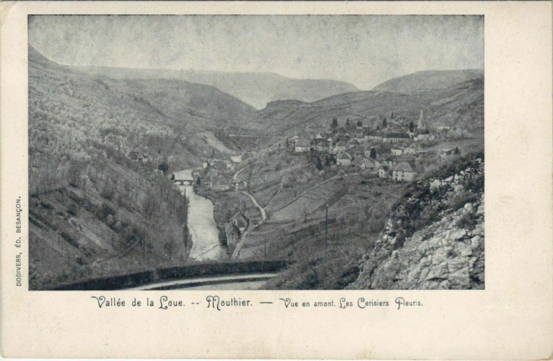 Carte postale ancienne Mouthier-Haute-Pierre Vue en Amont - Les Cerisiers Fleuris à Mouthier-Haute-Pierre