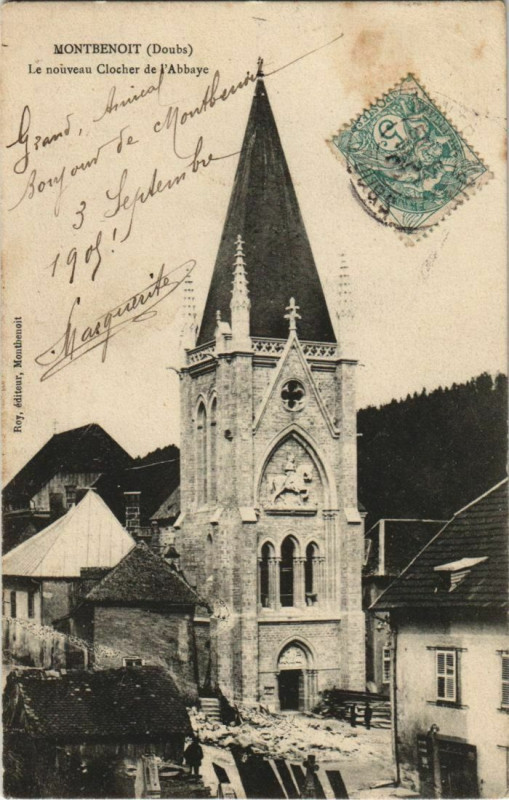 Carte postale ancienne Montbenoit Le Nouveau Clocher de l'Abbaye à Montbenoît