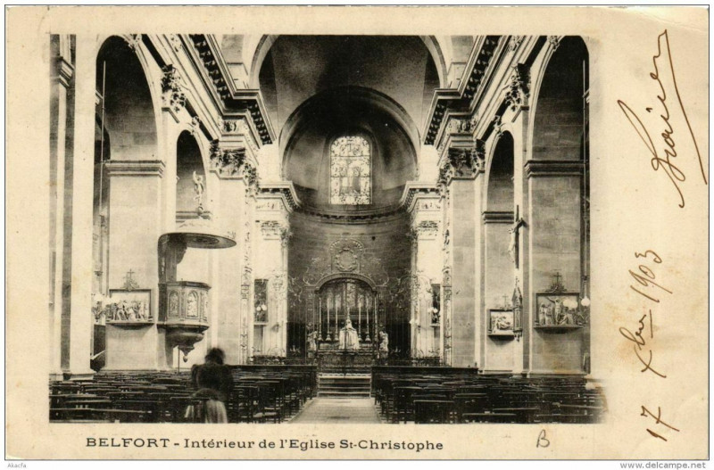 Carte postale ancienne Belfort Intérieur de l'Eglise Saint-Christophe à Belfort