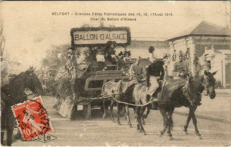Carte postale ancienne Belfort Gdes Fetes Patriotiques 1919 Char d Ballon d'Alsace à Belfort