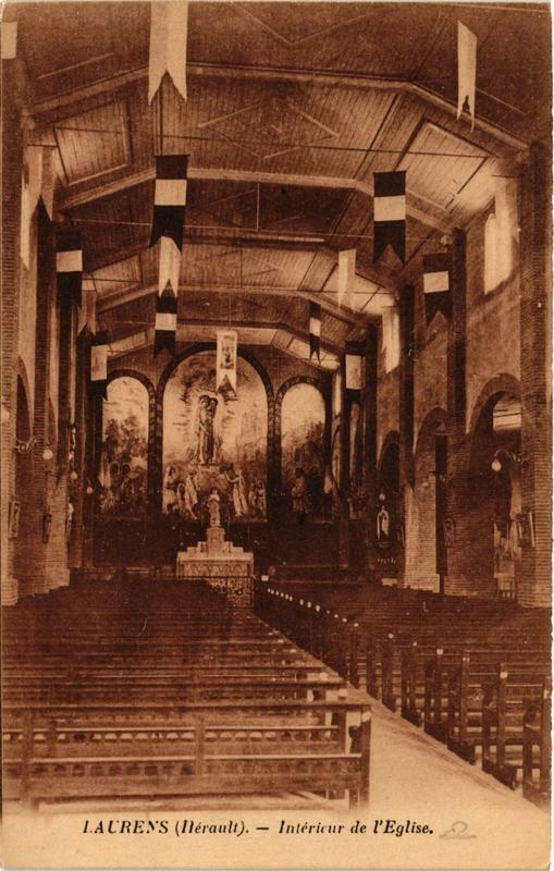 Carte postale ancienne Laurens Intérieur de l'Eglise à Laurens