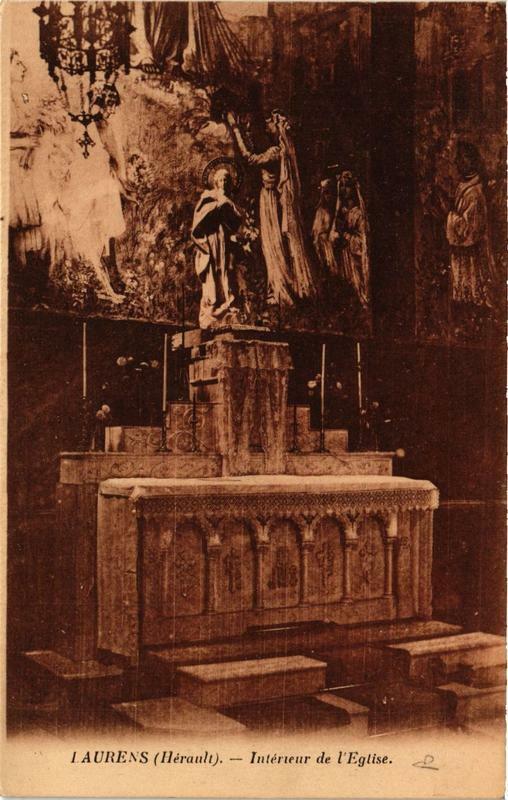 Carte postale ancienne Laurens Intérieur de l'Eglise à Laurens