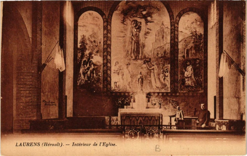 Carte postale ancienne Laurens Intérieur de l'Eglise à Laurens