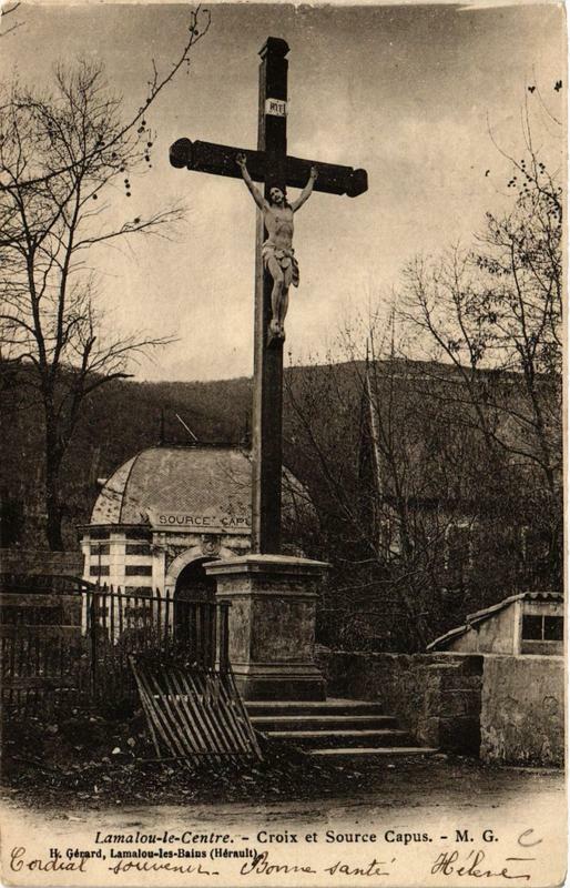 Carte postale ancienne Lamalou-le-Centre Croix et Source Capus
