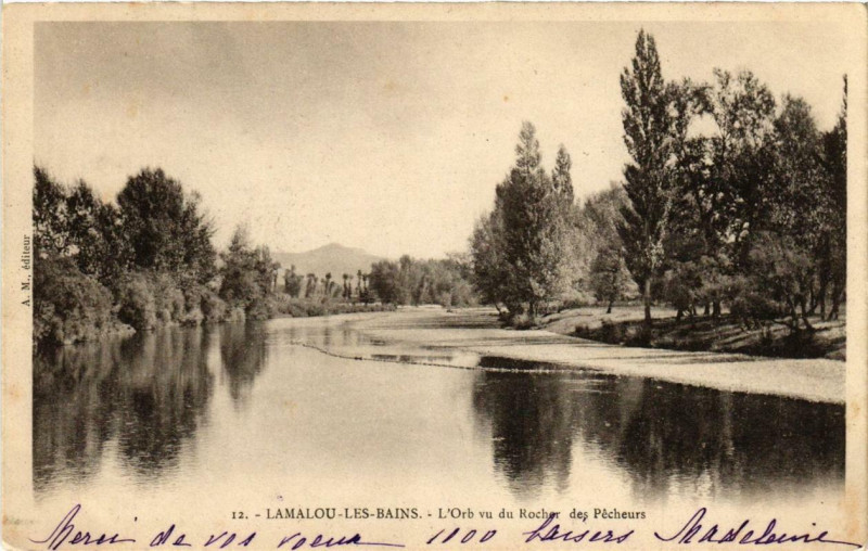 Carte postale ancienne Lamalou-les-Bains L'Orb vu du Rocher des Pecheurs à Lamalou-les-Bains