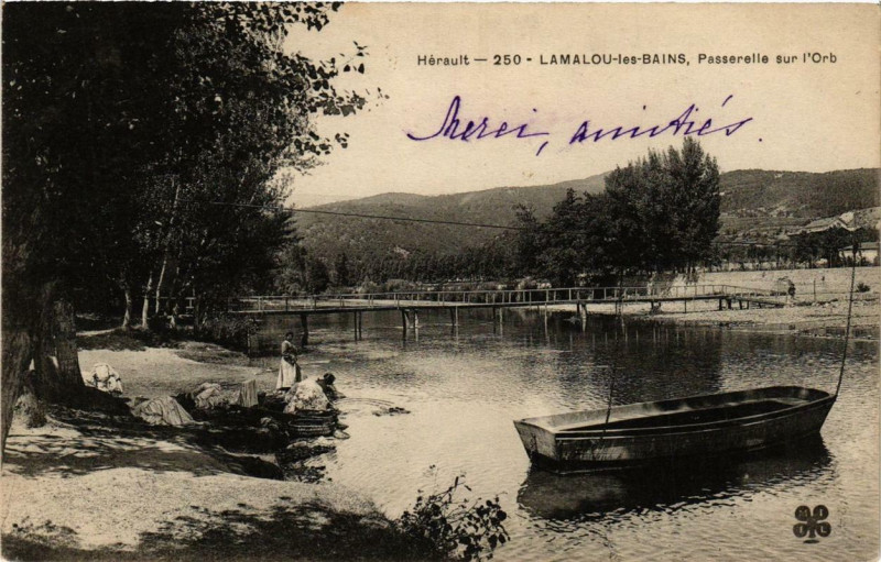 Carte postale ancienne Lamalou-les-Bains Passerelle sur l'Orb à Lamalou-les-Bains