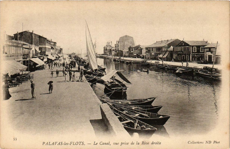 Carte postale ancienne Palavas-les-Flots Le Canal vue prise de la Rive droite à Palavas-les-Flots