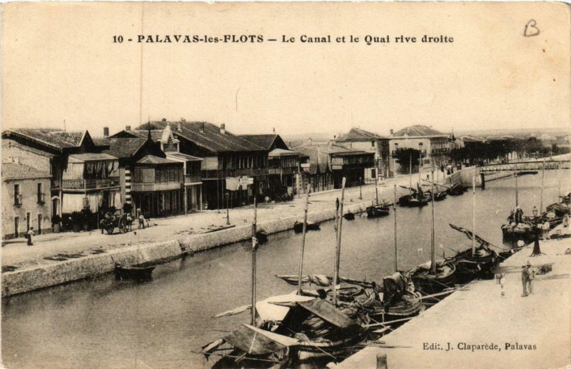 Carte postale ancienne Palavas-les-Flots Le Canal et le Quai Rive droite à Palavas-les-Flots