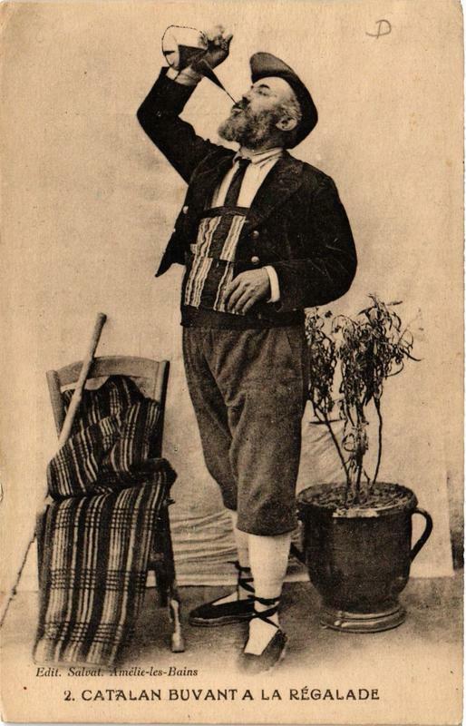 Carte postale ancienne Catalan buvant a la Regalade