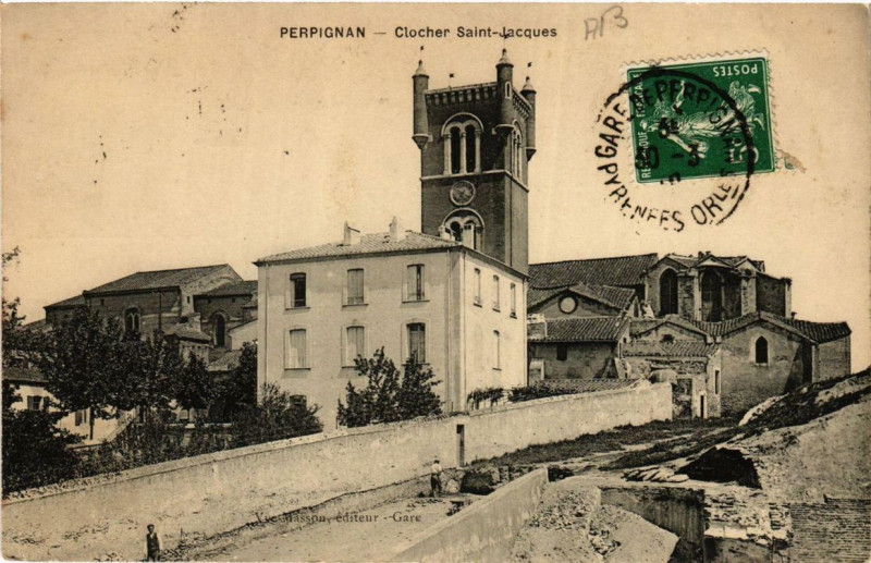 Carte postale ancienne Perpignan Clocher Saint-Jacques à Perpignan