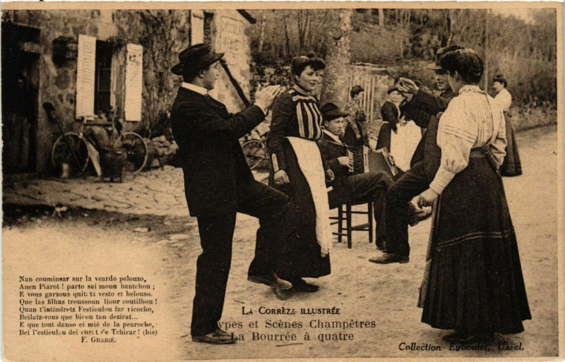 Carte postale ancienne Types et Scenes Champetres - La Bourrée a quatre