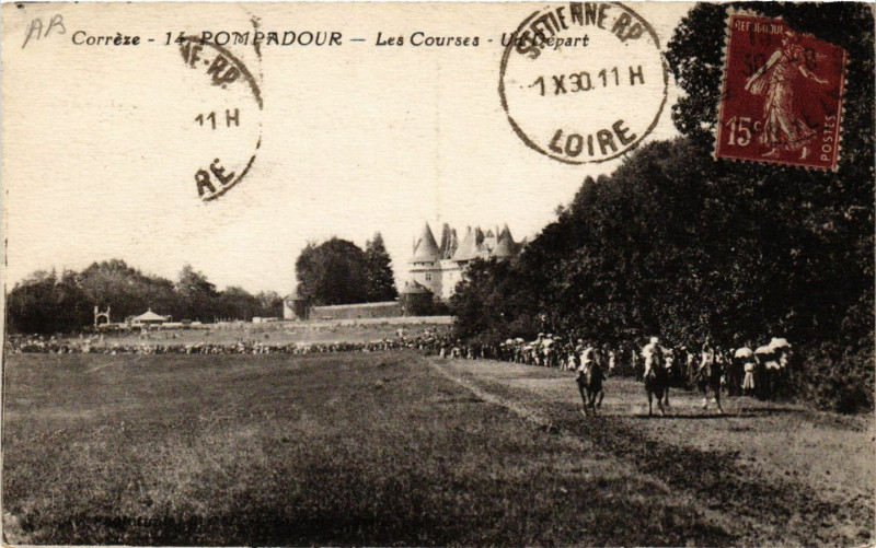 Carte postale ancienne Pompadour - Les Courses - Un Départ