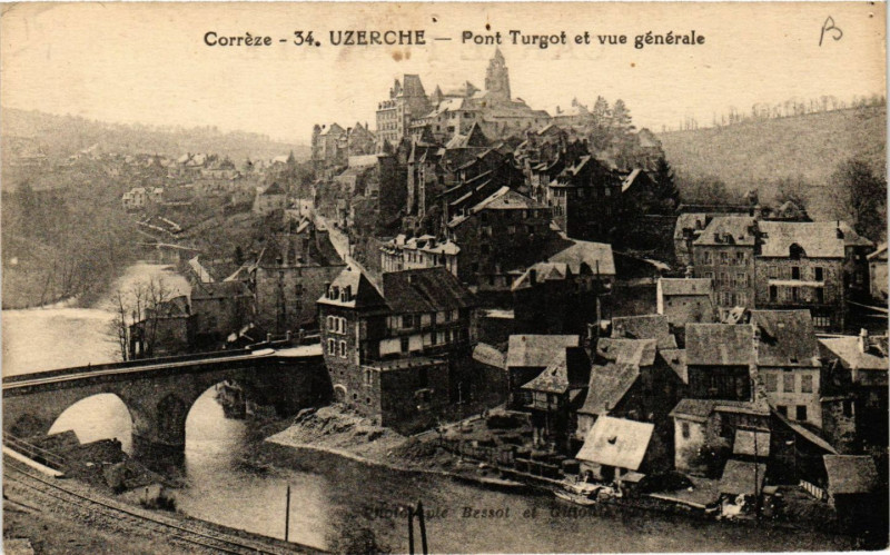 Carte postale ancienne Uzerche - Pont Turgot et Vue générale à Uzerche