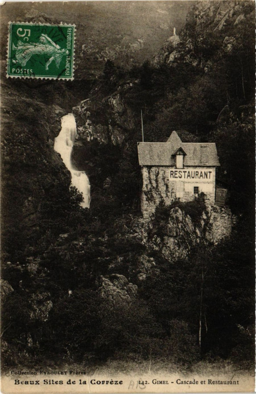 Carte postale ancienne Gimel - Cascade et Restaurant