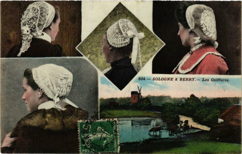 Carte postale ancienne Sologne & Berry.-Les Coiffures