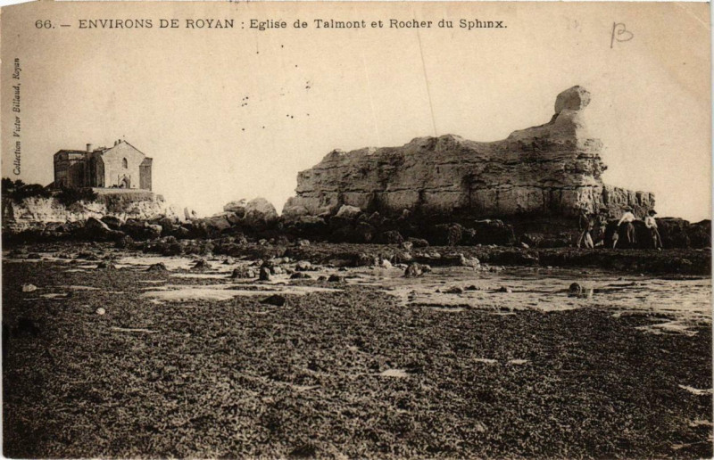Carte postale ancienne Env. de Royan Eglise de Talmont et Rocher du Sphinx à Royan