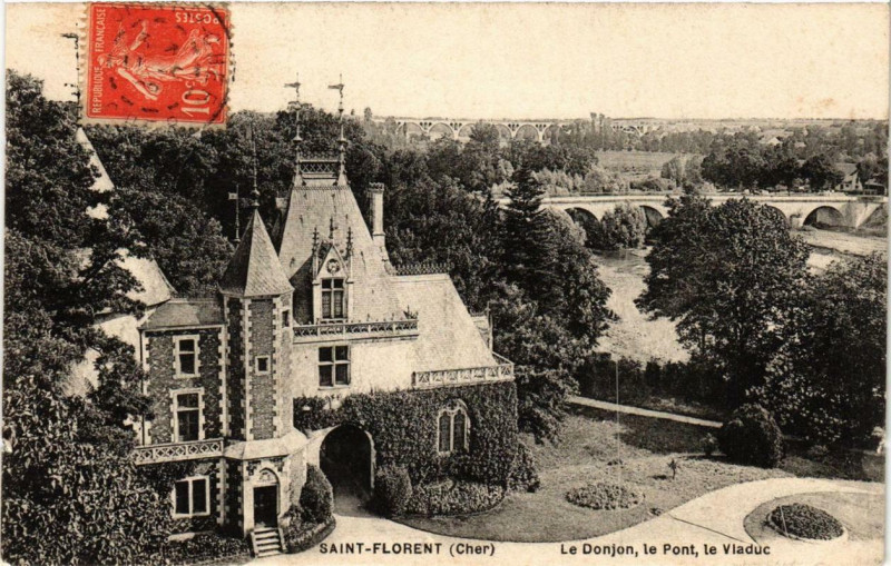 Carte postale ancienne Saint-Florent. Le Donjon le Pont le Viaduc