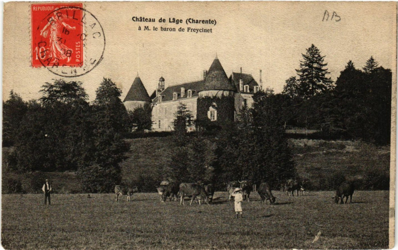 Carte postale ancienne Chateau de Lage a M. le Baron de Freycinet