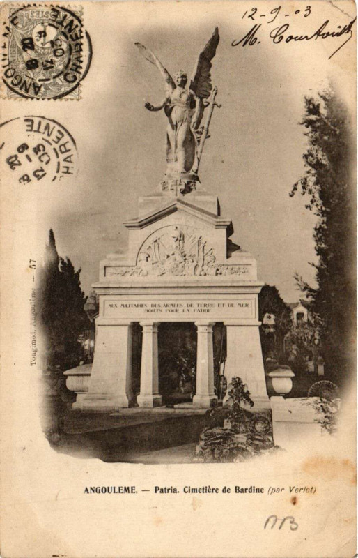 Carte postale ancienne Angouleme - Patria. Cimetiere de Bardine (par Verlet) à Angoulême