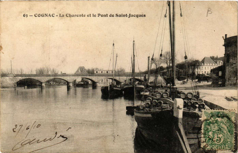 Carte postale ancienne Cognac - La Charente et le Pont de Saint-Jacques à Cognac
