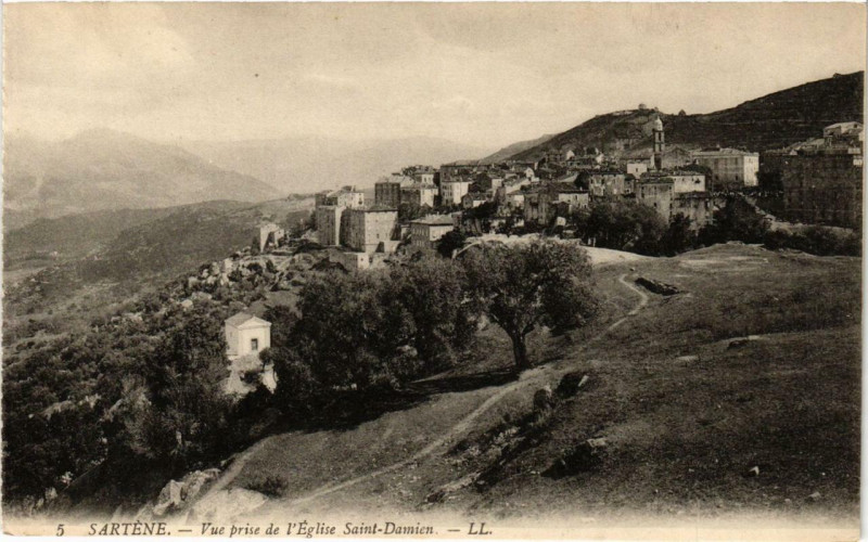 Carte postale ancienne Sartene- Vue prise de l'Eglise Saint-Damien Corse à Sartène
