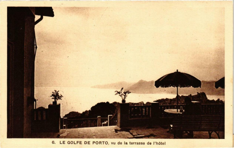 Carte postale ancienne Corse Le Golfe de Porto vu de la Terrasse de l'hotel à Orto