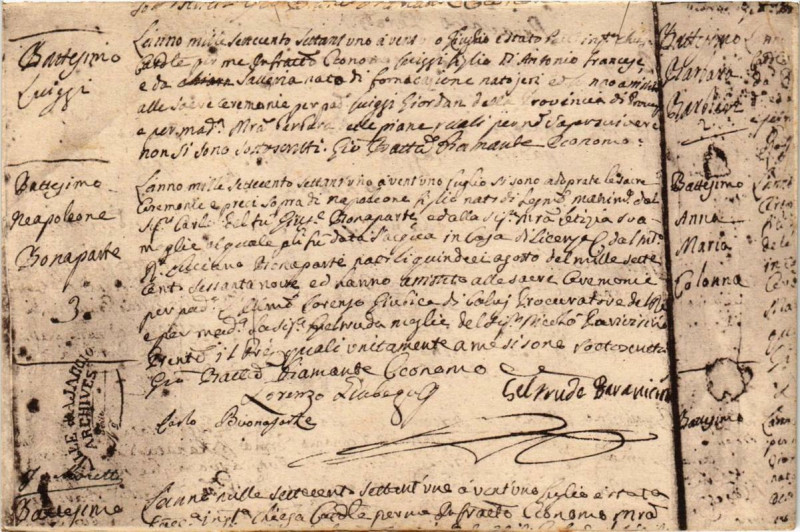 Carte postale ancienne Corse Ajaccio - Acte de Baptéme de Napoléon 1er à Ajaccio