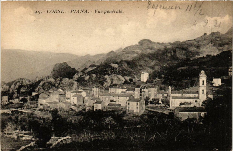 Carte postale ancienne Piana - Vue générale Corse à Piana