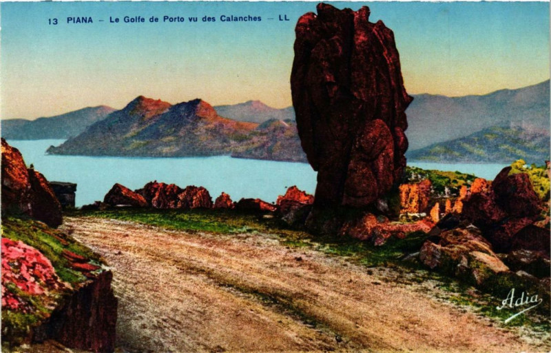Carte postale ancienne Piana - Le Golfe de Porto vue prise des Calanches Corse à Piana