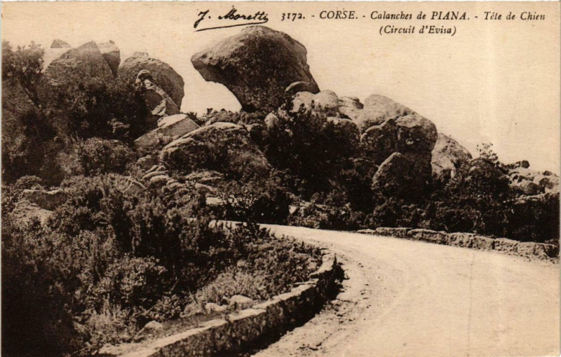Carte postale ancienne Corse - Calanches de Piana Téte de Chien à Piana