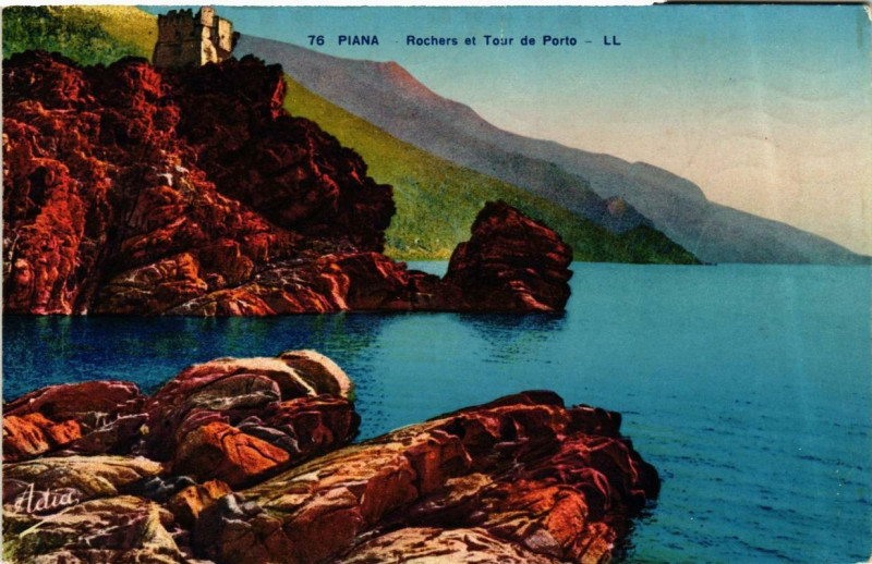 Carte postale ancienne Corse - Piana - Rochers et Tour de Porto à Piana