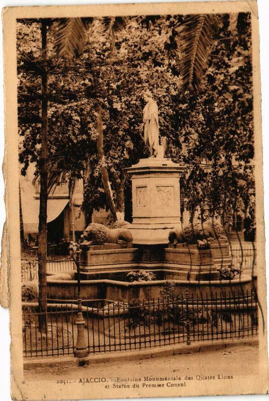 Carte postale ancienne Corse - Ajaccio - Fontaine Mon. des Quatre Lions à Ajaccio
