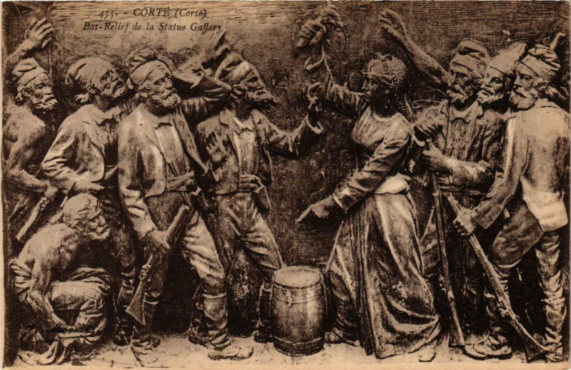 Carte postale ancienne Corse Corte - Bas Relief de la Statue Gaffory à Corte