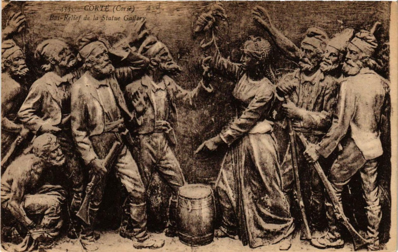Carte postale ancienne Corse Corte - Bas Relief de la Statue Gaffory à Corte