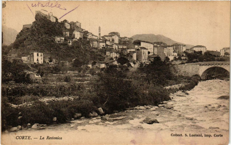 Carte postale ancienne Corse Corte - La Restonica à Corte