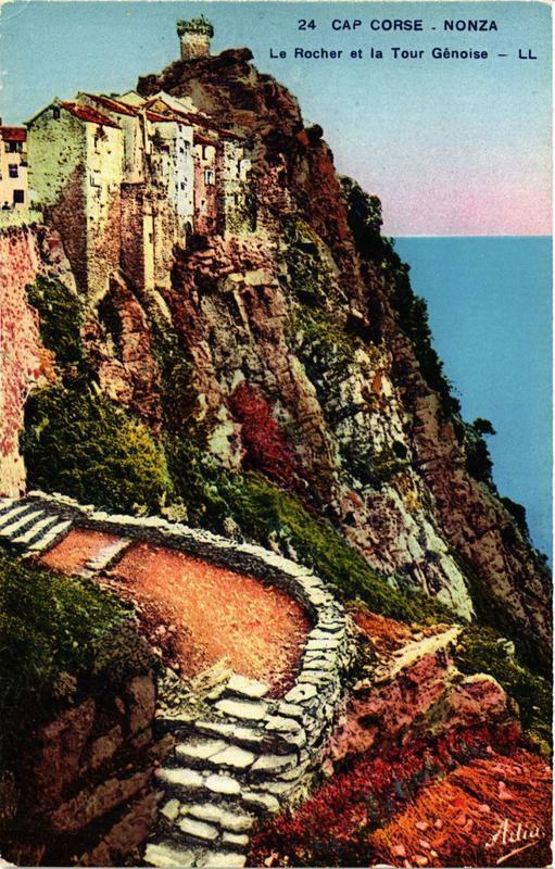 Carte postale ancienne Corse Nonza - Le Rocher et la Tour Génoise à Nonza