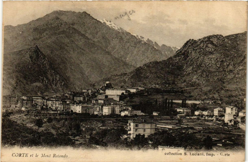 Carte postale ancienne Corse Corte et le Mont Rotondo à Corte