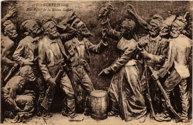 Carte postale ancienne Corse Corte - Bas Relief de la Statue Gaffory à Corte