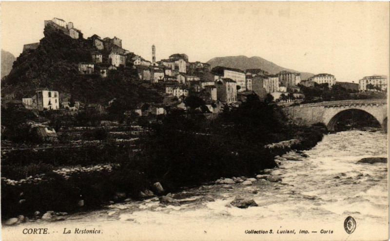 Carte postale ancienne Corse Corte - La Restonica à Corte