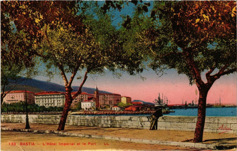 Carte postale ancienne Corse - Bastia - Hotel Imperial et le Port à Bastia