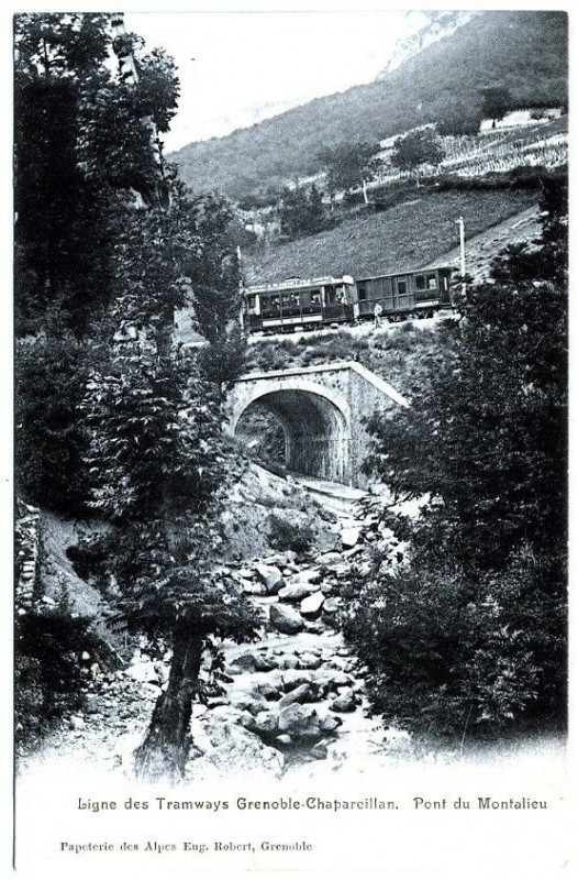 Carte postale ancienne Ligne des Tramways Grenoble-Chapareillan - Pont du Montalieu à Saint-Vincent-de-Mercuze