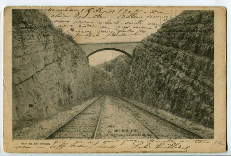 Carte postale ancienne Jura Mouchard La Tranchée du Chemin de fer à Chemin