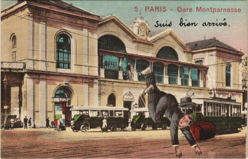 Carte postale ancienne Gare Montparnasse - Suis bien arrivé à Paris 14e