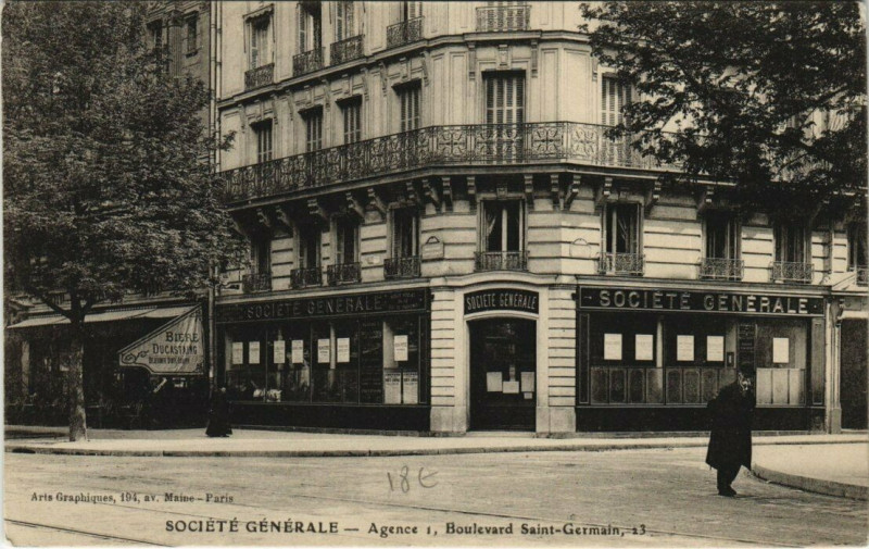 Carte postale ancienne Paris (5e) Societe générale 23 Bd Saint-Germain. Agence 1 à Paris 5e