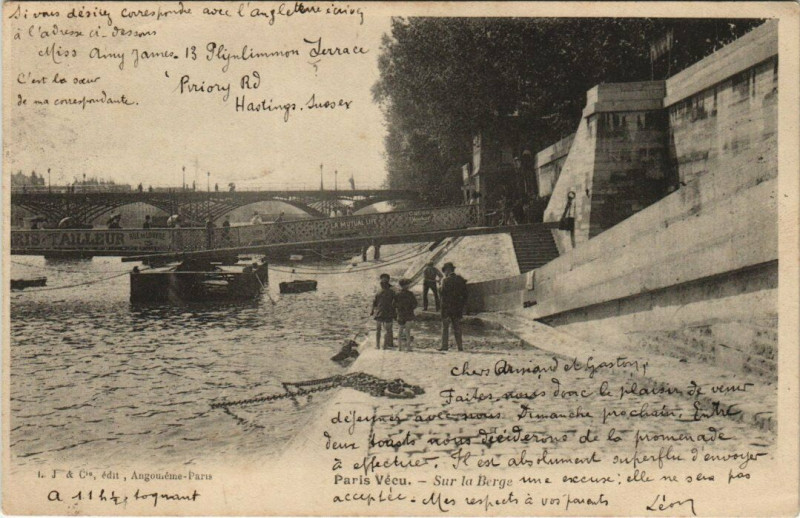 Carte postale ancienne Paris Vécu. Sur la Berge à Paris