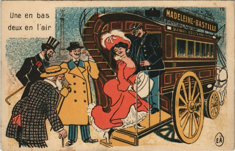 Carte postale ancienne Paris Une en Bas deux en l'air à Paris