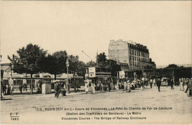 Carte postale ancienne Paris 12e Cours de Vincennes Point du Chemin de Fer de Ceinture à Paris 12e