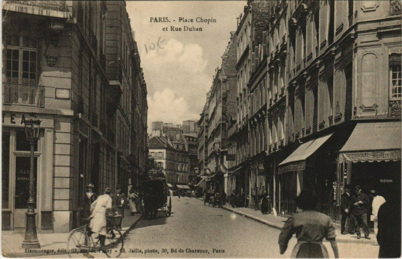 Carte postale ancienne Place Chopin et Rue Duban à Paris 16e